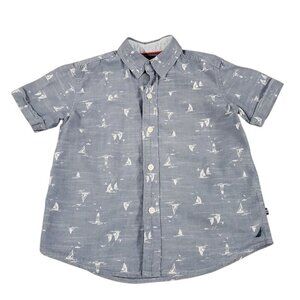 Nautica Boy's Blue with White Print Button Down Shirt Lg/7